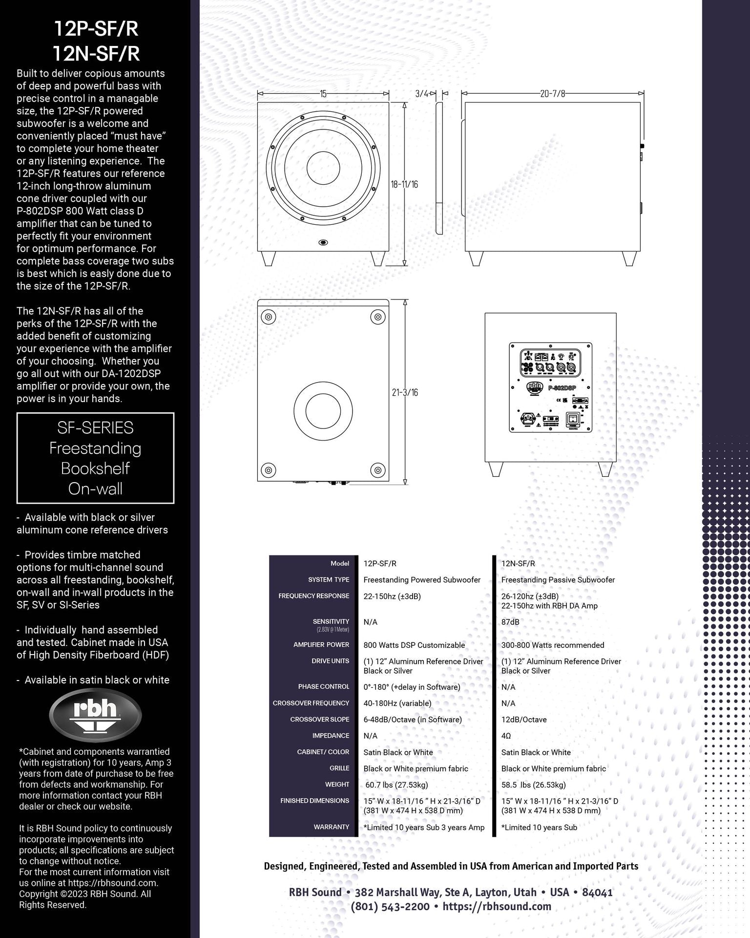 RBH Sound 12P-SF/R 800 Watt 12" Powered Subwoofer - Dreamedia AV