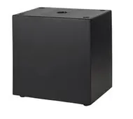 Compact black subwoofer designed for home theater systems, enhancing sound quality and bass performance in audio setups.